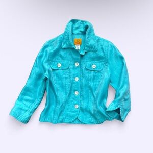 Vintage Y2K Teal Blazer Ruby Rd Scalloped Pearl Buttons 4 Preppy